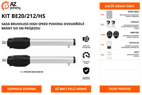 KIT BE20/212/HS - sada brushless high speed pohonu dvoukřídlé brány do 5m průjezdu